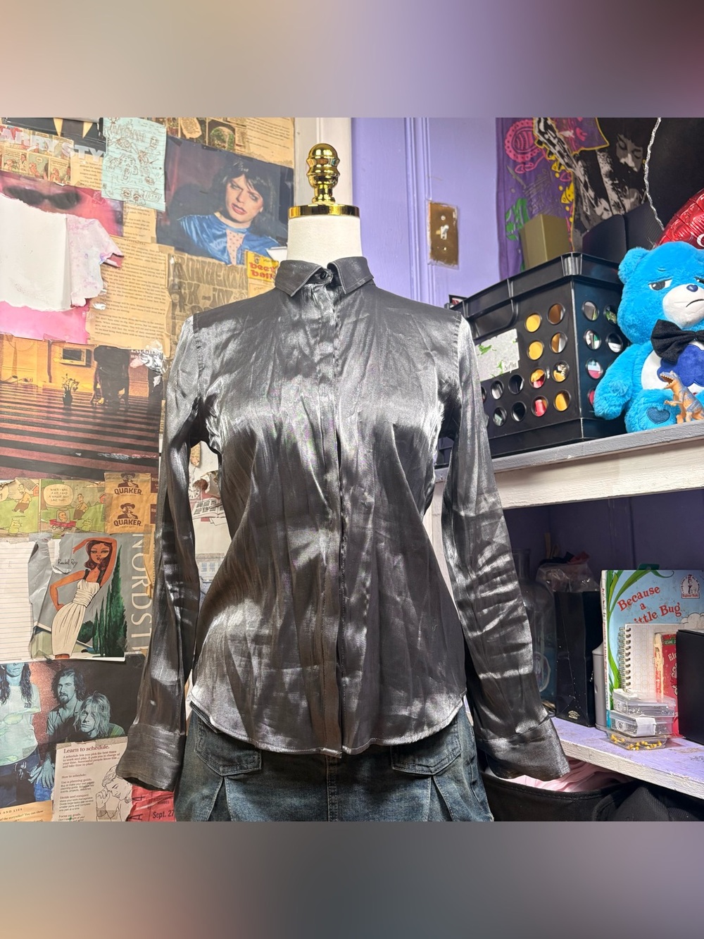 Metallic Button-Up Blouse